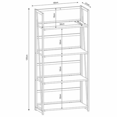 Стеллаж на металлокаркасе BRABIX &quot;LOFT SH-001&quot;, 600х300х1250 мм, складной, цвет дуб натуральный, 641230