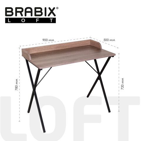 Стол на металлокаркасе BRABIX &quot;LOFT CD-008&quot;, 900х500х780 мм, цвет морёный дуб, 641863