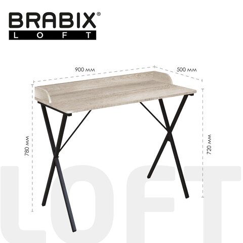 Стол на металлокаркасе BRABIX &quot;LOFT CD-008&quot;, 900х500х780 мм, цвет дуб антик, 641864