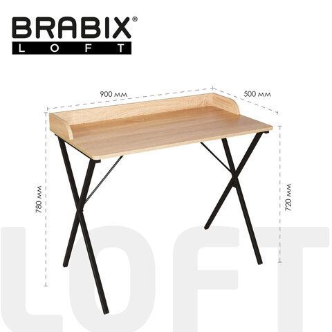 Стол на металлокаркасе BRABIX &quot;LOFT CD-008&quot;, 900х500х780 мм, цвет дуб натуральный, 641865