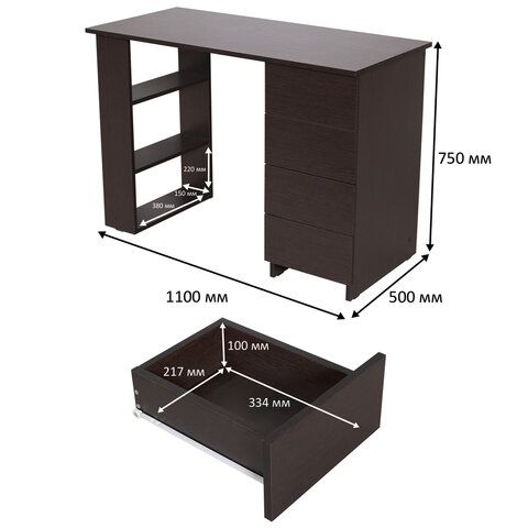Стол письменный/компьютерный BRABIX &quot;Scandi CD-016&quot;, 1100х500х750мм, 4 ящика, венге, 641893, ЦБ013707-3