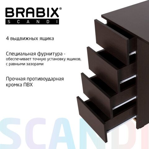 Стол письменный/компьютерный BRABIX &quot;Scandi CD-016&quot;, 1100х500х750мм, 4 ящика, венге, 641893, ЦБ013707-3