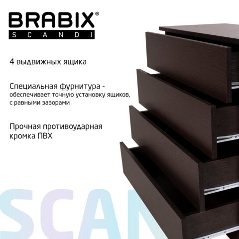 Комод BRABIX &quot;Scandi CM-001&quot;, 750х330х730 мм, 4 ящика, ЛДСП, венге, 641902, ЦБ013659 -3
