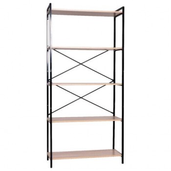 Стеллаж BRABIX "SMART SH-004", 790х360х1950 мм, ЛОФТ, 5 полок, металл/ЛДСП ясень шимо светлый, каркас черный, 641943