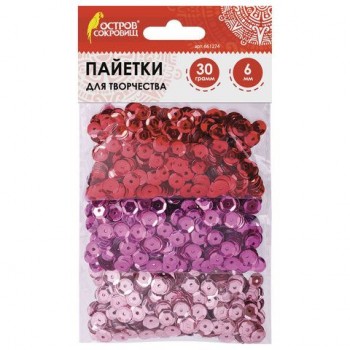 Пайетки для творчества "Классика", оттенки красного, 6 мм, 30 грамм, ОСТРОВ СОКРОВИЩ 2 шт., 661274