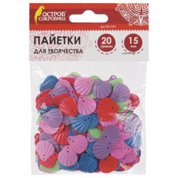 Пайетки для творчества "Ракушки", цвет пастель ассорти, 15 мм, 20 грамм, ОСТРОВ СОКРОВИЩ 2 шт., 661283