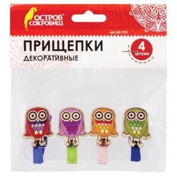 Прищепки декоративные "Совята", 4 штуки, 3,5 см, ассорти, ОСТРОВ СОКРОВИЩ 2 шт., 661295