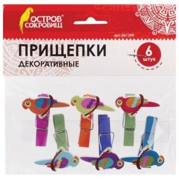 Прищепки декоративные "Птички", 6 штук, 3,5 см, ассорти, ОСТРОВ СОКРОВИЩ 2 шт., 661299