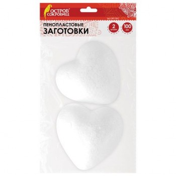 Пенопластовые заготовки для творчества "Сердечки", 2 шт., 100 мм, ОСТРОВ СОКРОВИЩ 5 шт., 661362