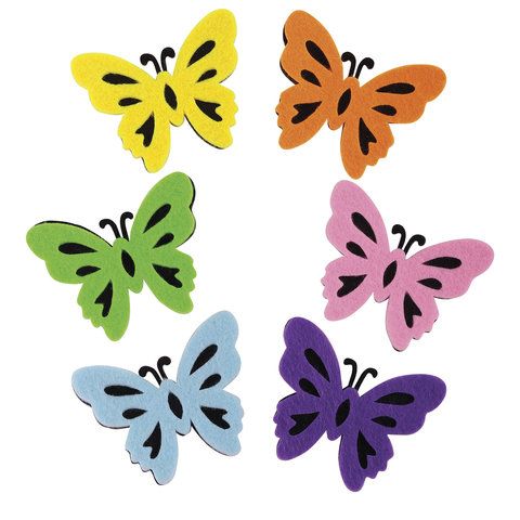 Наклейки из фетра &quot;Бабочки&quot;, двухцветные, 6 шт., ассорти, ОСТРОВ СОКРОВИЩ, 661492