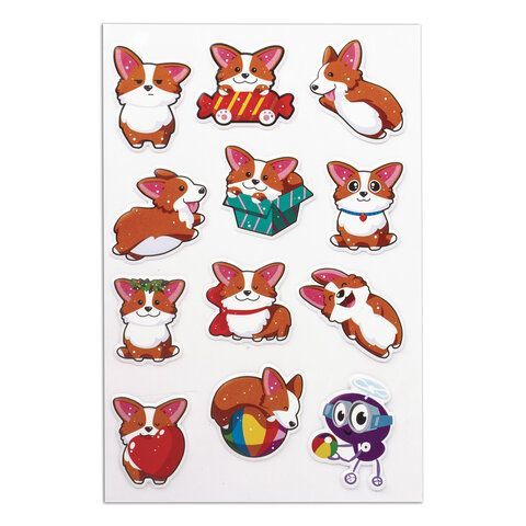 Наклейки зефирные &quot;Корги&quot;, многоразовые, 10х15 см, ЮНЛАНДИЯ, 661791