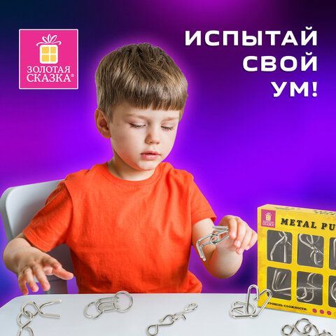Головоломки металлические ЗОЛОТАЯ СКАЗКА (уровень сложности &quot;ЛЮБИТЕЛЬ&quot;), набор 6 штук, 662088