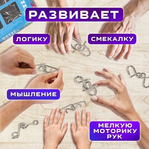 Головоломки металлические ЗОЛОТАЯ СКАЗКА (уровень сложности &quot;ЭКСПЕРТ&quot;), набор 6 штук, 662089