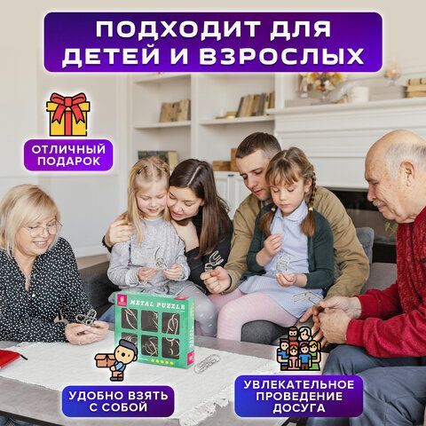 Головоломки металлические ЗОЛОТАЯ СКАЗКА (уровень сложности &quot;ПРОФИ&quot;), набор 6 штук, 662090