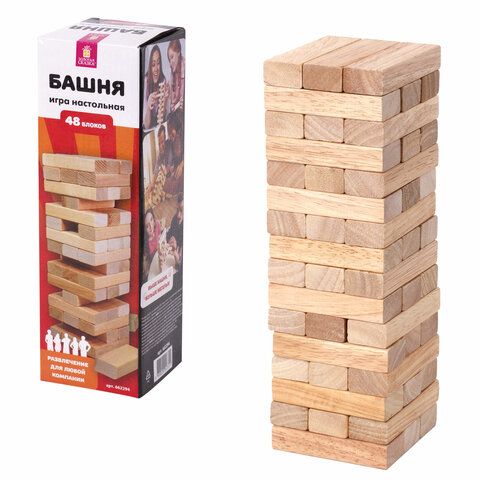 Игра настольная &quot;БАШНЯ&quot;, 48 деревянных блоков, ЗОЛОТАЯ СКАЗКА, 662294