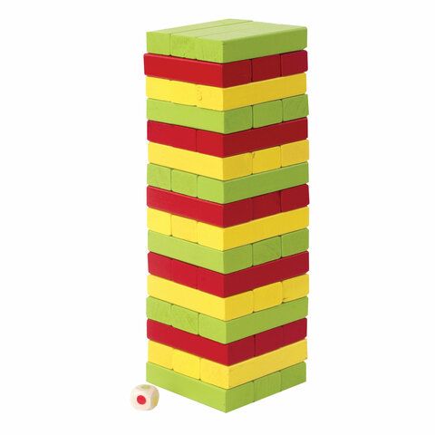Игра настольная &quot;ЦВЕТНАЯ БАШНЯ&quot;, 48 окрашенных деревянных блоков + кубик, ЗОЛОТАЯ СКАЗКА, 662295