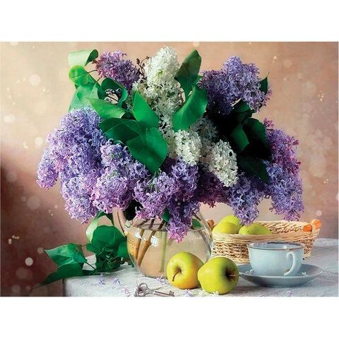 Картина стразами (алмазная мозаика) 40х50 см, ОСТРОВ СОКРОВИЩ &quot;Букет сирени&quot;, на подрамнике, 662430