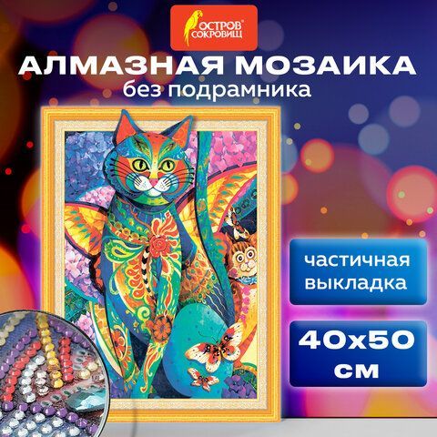 Картина стразами (алмазная мозаика) сияющая 40х50 см, ОСТРОВ СОКРОВИЩ &quot;Восточный кот&quot;, без подрамника, 662450