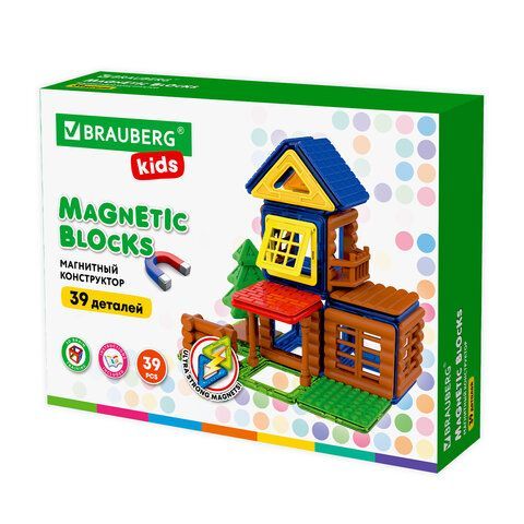 Магнитный конструктор MAGNETIC BUILD BLOCKS-39 &quot;Построй дом&quot;, 39 деталей, BRAUBERG KIDS, 663849