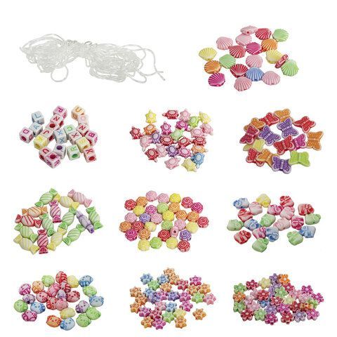 Набор BEADS SET для творчества, рукоделия и создания украшений, 200 бусин, 10 видов, цвет пастель, нить, BRAUBERG KIDS, 664693