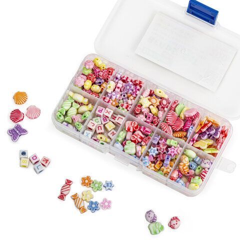 Набор BEADS SET для творчества, рукоделия и создания украшений, 200 бусин, 10 видов, цвет пастель, нить, BRAUBERG KIDS, 664693