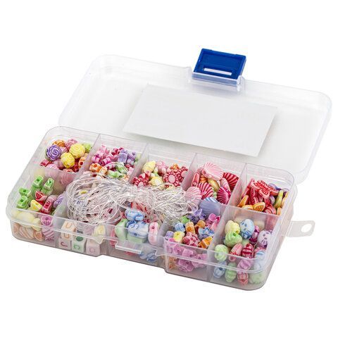 Набор BEADS SET для творчества, рукоделия и создания украшений, 200 бусин, 10 видов, цвет пастель, нить, BRAUBERG KIDS, 664693