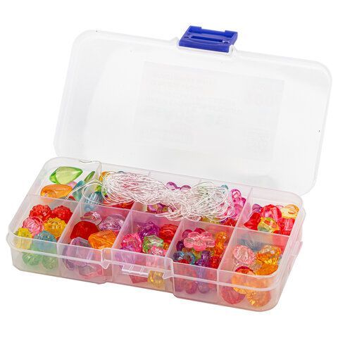 Набор BEADS SET для творчества, рукоделия и создания украшений, 200 бусин, 10 видов, прозрачные, нить, BRAUBERG KIDS, 664694
