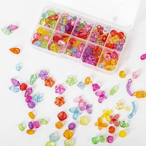 Набор BEADS SET для творчества, рукоделия и создания украшений, 200 бусин, 10 видов, прозрачные, нить, BRAUBERG KIDS, 664694