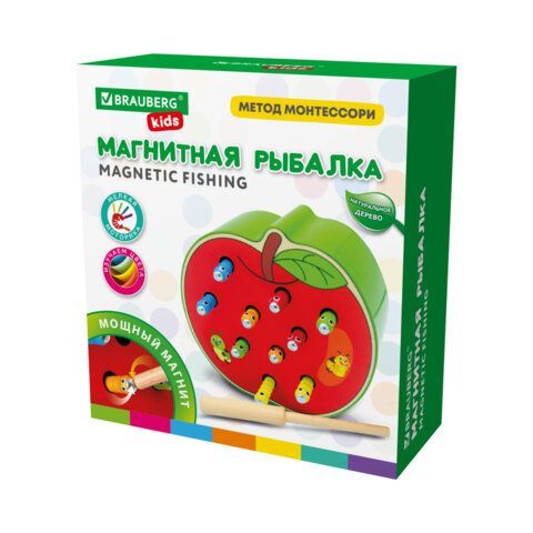 Сортер-рыбалка магнитный деревянный развивающий &quot;Яблоко&quot;, BRAUBERG KIDS, 665244