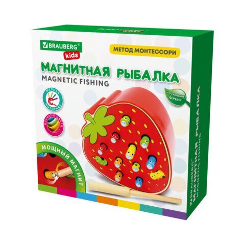 Сортер-рыбалка магнитный деревянный развивающий &quot;Клубника&quot;, BRAUBERG KIDS, 665245