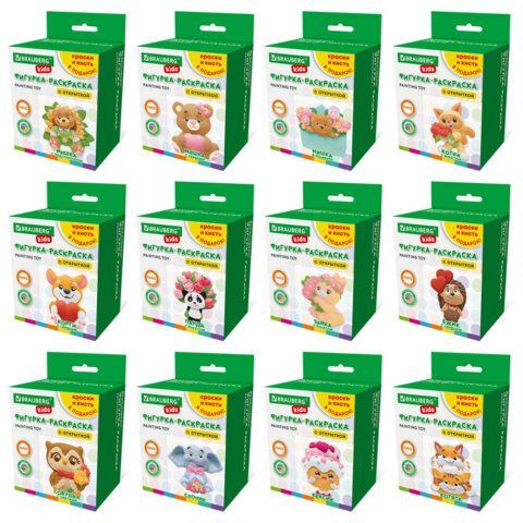 ФИГУРКА-ОТКРЫТКА ИЗ ГИПСА, с красками и кистью для росписи, ассорти, BRAUBERG KIDS, к, 666011