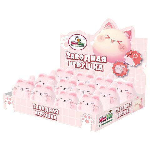 Игрушка пищалка мягкая заводная Кот Пухляш, высота 8 см, WOOZOO (ВУУЗУ), 666201