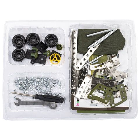 Конструктор металлический "Военный грузовик", с подвижными деталями, 116 элементов, BAMBOX, 666362