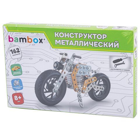 Конструктор металлический "Мотоцикл", с подвижными деталями, 162 элемента, BAMBOX, ко, 666364