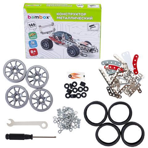 Конструктор металлический "Гоночный болид", с подвижными деталями, 146 элементов, BAMBOX, 666365