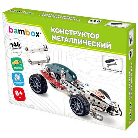 Конструктор металлический "Гоночный болид", с подвижными деталями, 146 элементов, BAMBOX, 666365