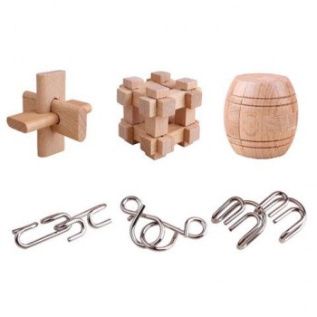 Головоломки металлические и деревянные, набор 6 шт, разные уровни сложности, МозгоМина, 666427