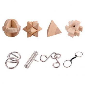 Головоломки металлические и деревянные, набор 8 шт, разные уровни сложности, МозгоМина, 666428