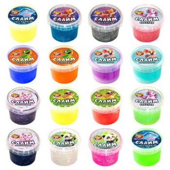 Слайм МИКС, 100 г, АССОРТИ, 8 видов, JOLLY JOT 16 шт. (ДЖОЛЛИ ДЖОТ), 667321