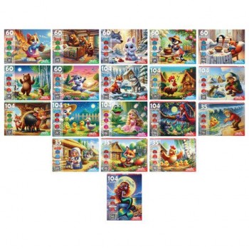 Пазл картонный ОЖИВИ МУЛЬТФИЛЬМ 35/60/104 элементов АССОРТИ, 230х330мм, РК