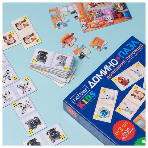 Игра настольная Домино + пазл, АССОРТИ, 2 сюжета, HATBER