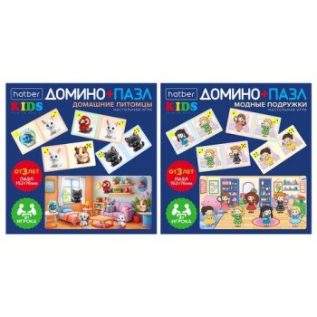 Игра настольная Домино + пазл, АССОРТИ, 2 сюжета, HATBER