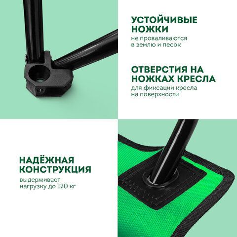 Кресло складное туристическое садовое с подстаканником в чехле, зеленое, DASWERK, 680048