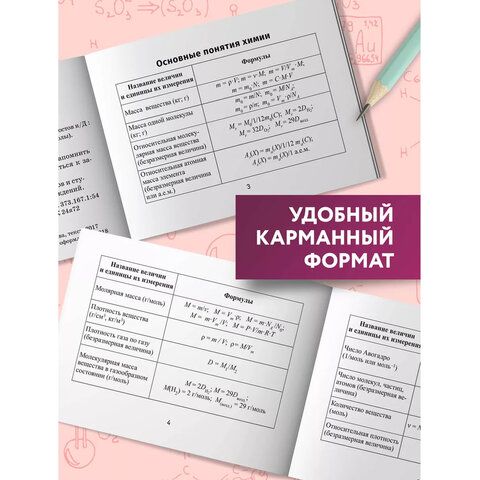 Мини-шпаргалка для школы "Формулы по химии", 63 стр, А6, 110х140 мм, ФП