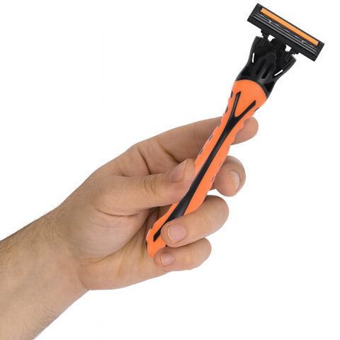 Бритвенный станок многоразовый мужcкой, 3 лезвия, 11 кассет, оранжевый, X-ONE, 700023