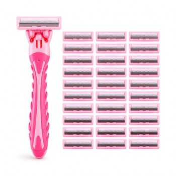 Бритвенный станок многоразовый женский, 3 лезвия, 31 кассета, розовый, X-ONE, 700025