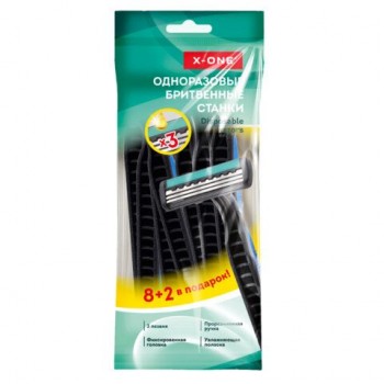 Бритвенные станки одноразовые, 3 лезвия, увлажняющая полоска, фиксированная головка, 10 шт., X-ONE, 700033