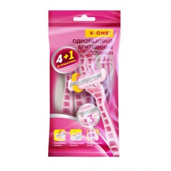 Бритвенные станки одноразовые, 3 лезвия, увлажняющая полоска, плавающая головка, 5 шт., розовый, X-ONE 12 шт., 700034