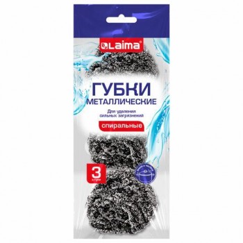 Губки (мочалки) металлические спиральные 3 х 15 грамм КОМПЛЕКТ 3 штуки, для посуды, гриля, плиты, LAIMA 4 шт., 700060