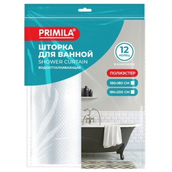 Шторка для ванной ПОЛИЭСТЕР, 180х180см, кольца в комплекте, ГОЛУБОЙ БРИЛЛИАНТ, PRIMILA, 700090